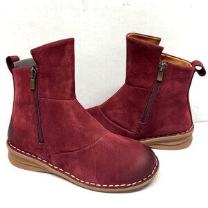 MIZ MOOZ NUBUCK LEATHER BOOTIE SIDE ZIPPER WINE 37EU / 7US NEW # Z-193